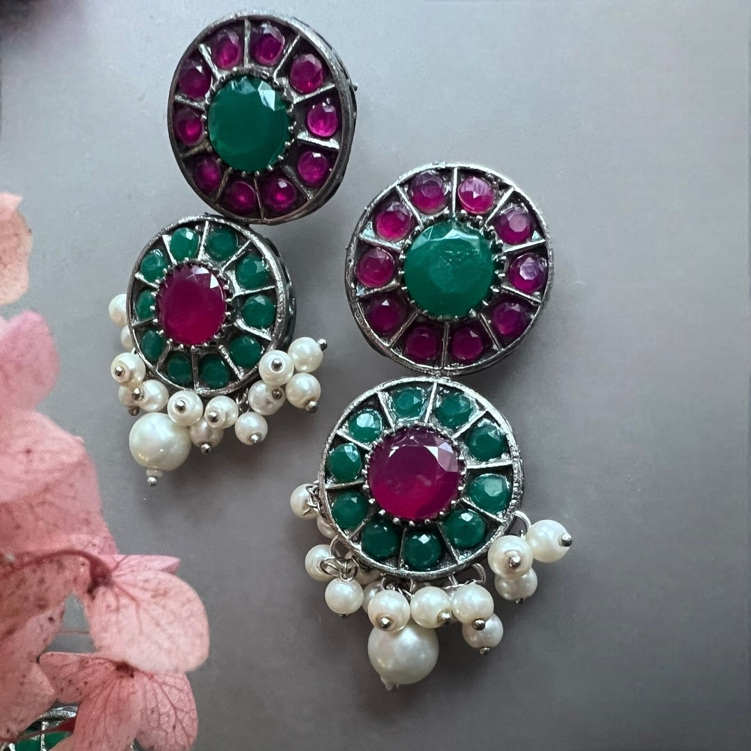 VINAYA FAUX SILVER BIJOUX PREMIUM AND EXCLUSIVE SEMI HANDMADE NECKLACE WITH EARRINGS NL136