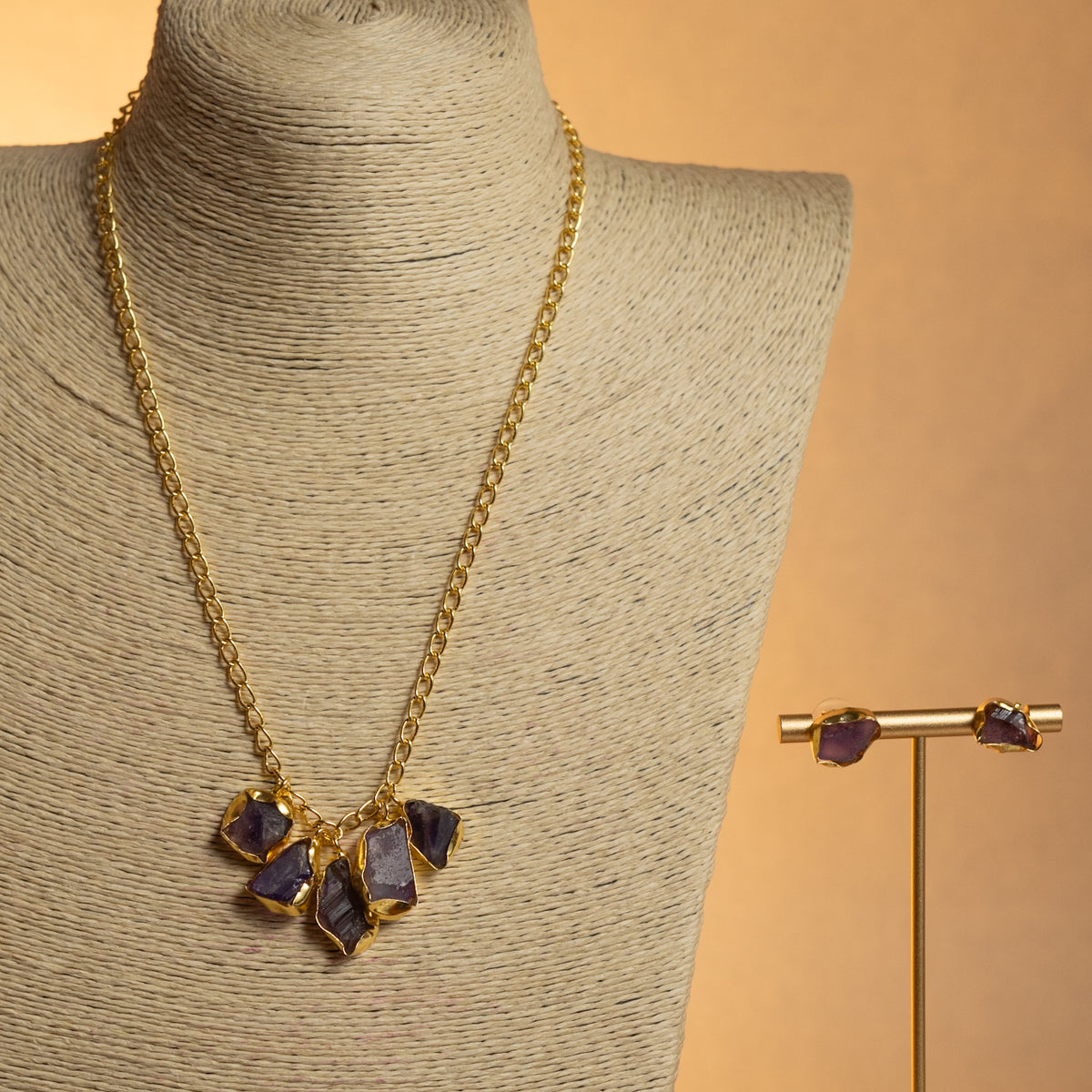 CHAITALI RAW AND POLISHED STONE HANDMADE NECKPIECE/NECKLACE WITH EARRING NL272