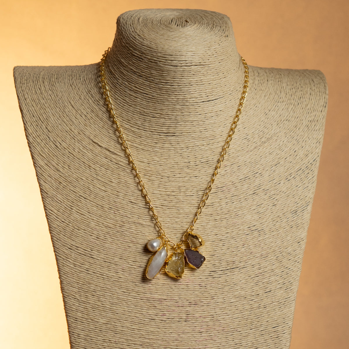 MAYA RAW AND POLISHED STONE HANDMADE NECKPIECE/NECKLACE WITH EARRING NL273