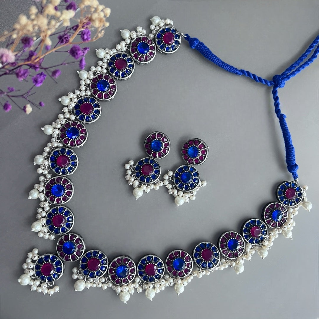 VINAYA FAUX SILVER BIJOUX PREMIUM AND EXCLUSIVE SEMI HANDMADE NECKLACE WITH EARRINGS NL136