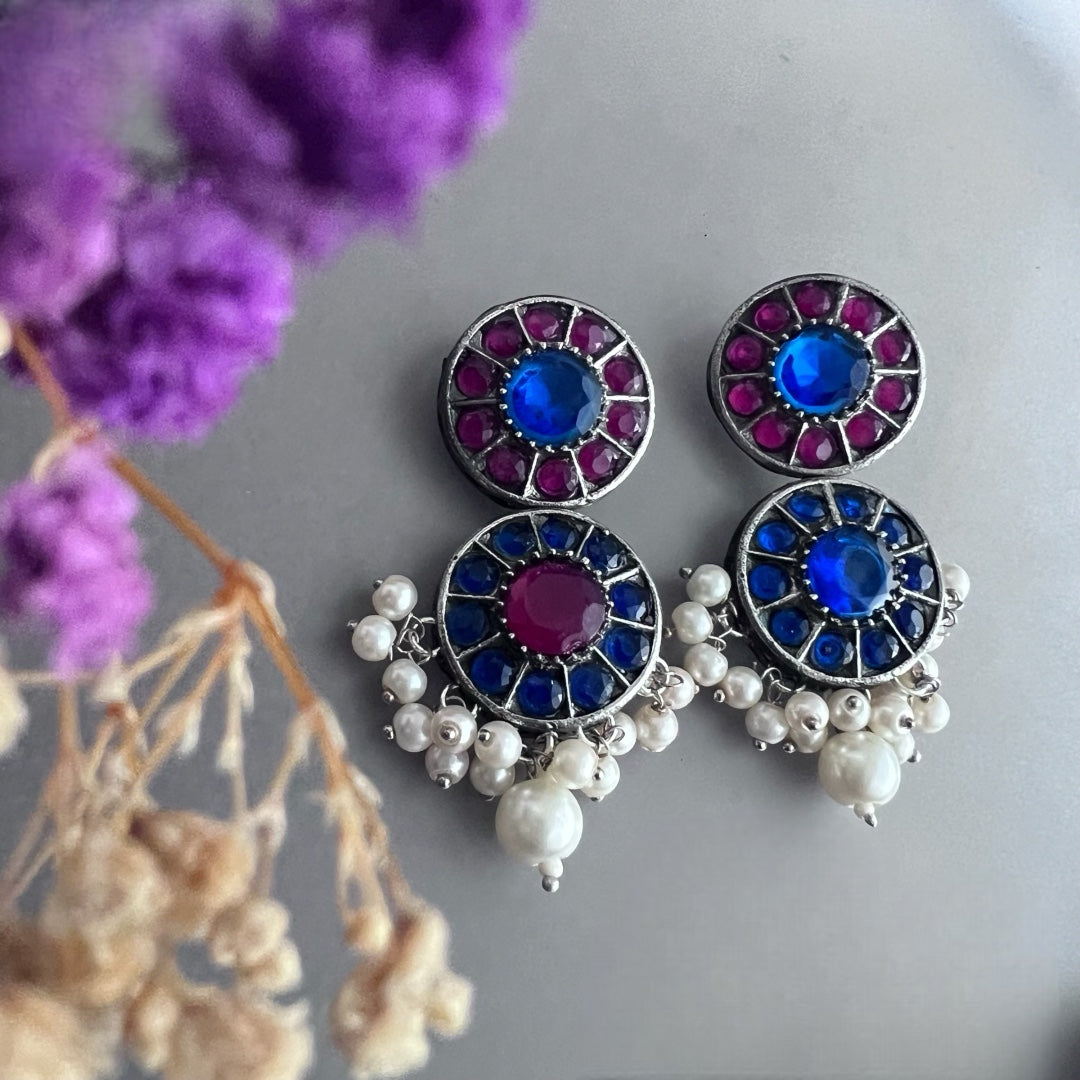 VINAYA FAUX SILVER BIJOUX PREMIUM AND EXCLUSIVE SEMI HANDMADE NECKLACE WITH EARRINGS NL136