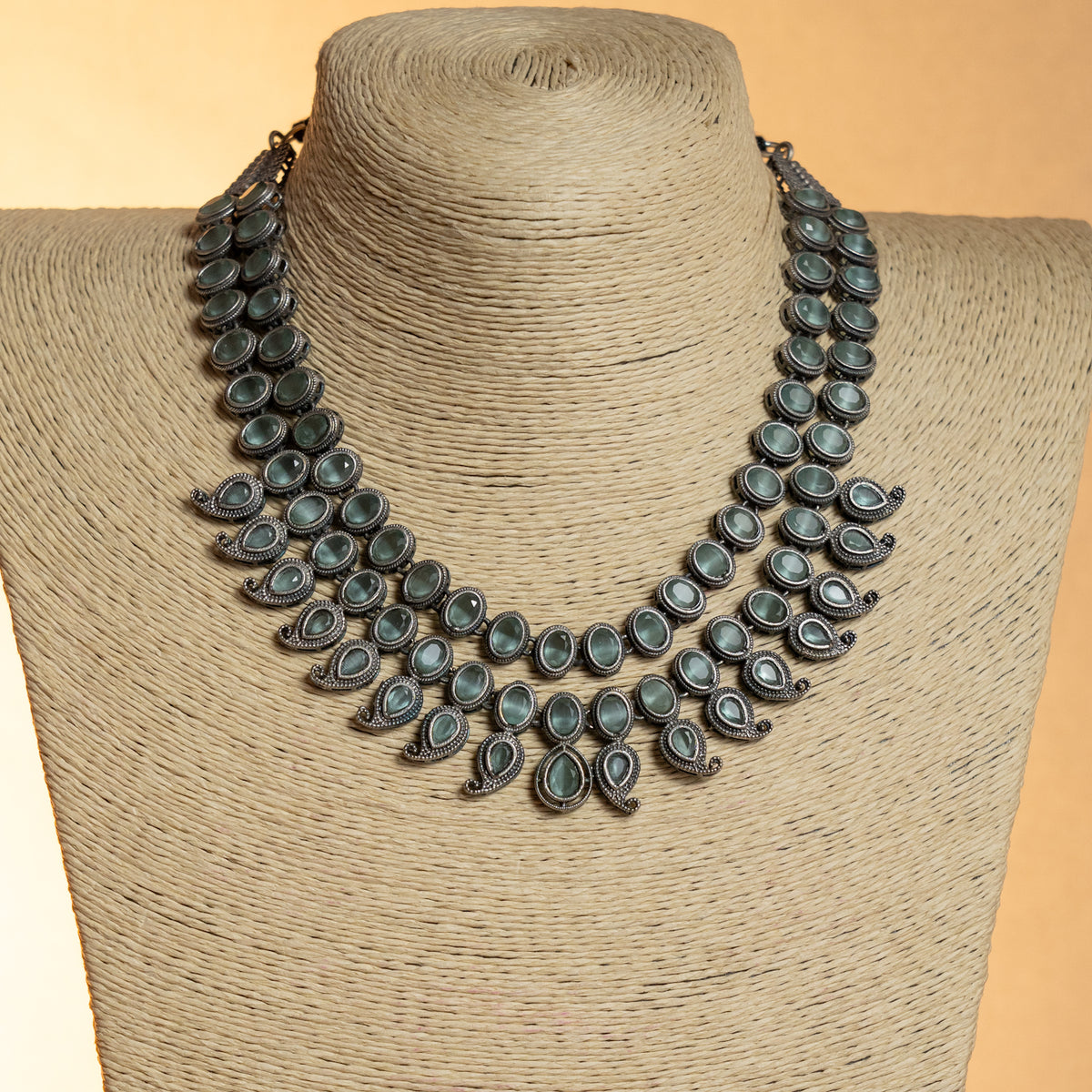 NORA FAUX SILVER PREMIUM SEMI HANDMADE ANTIQUE NECKPIECE/NECKLACE WITH EARRING NL282