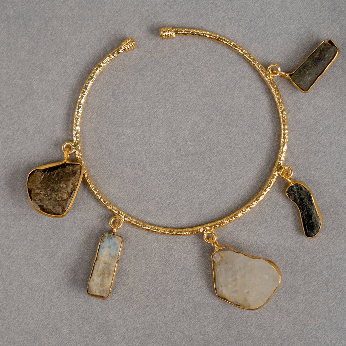 ZOEY GOLD TONED HANDMADE HAND HAMMERED NECKLAC EARRINGS BANGLE CUFF AND RING OF13