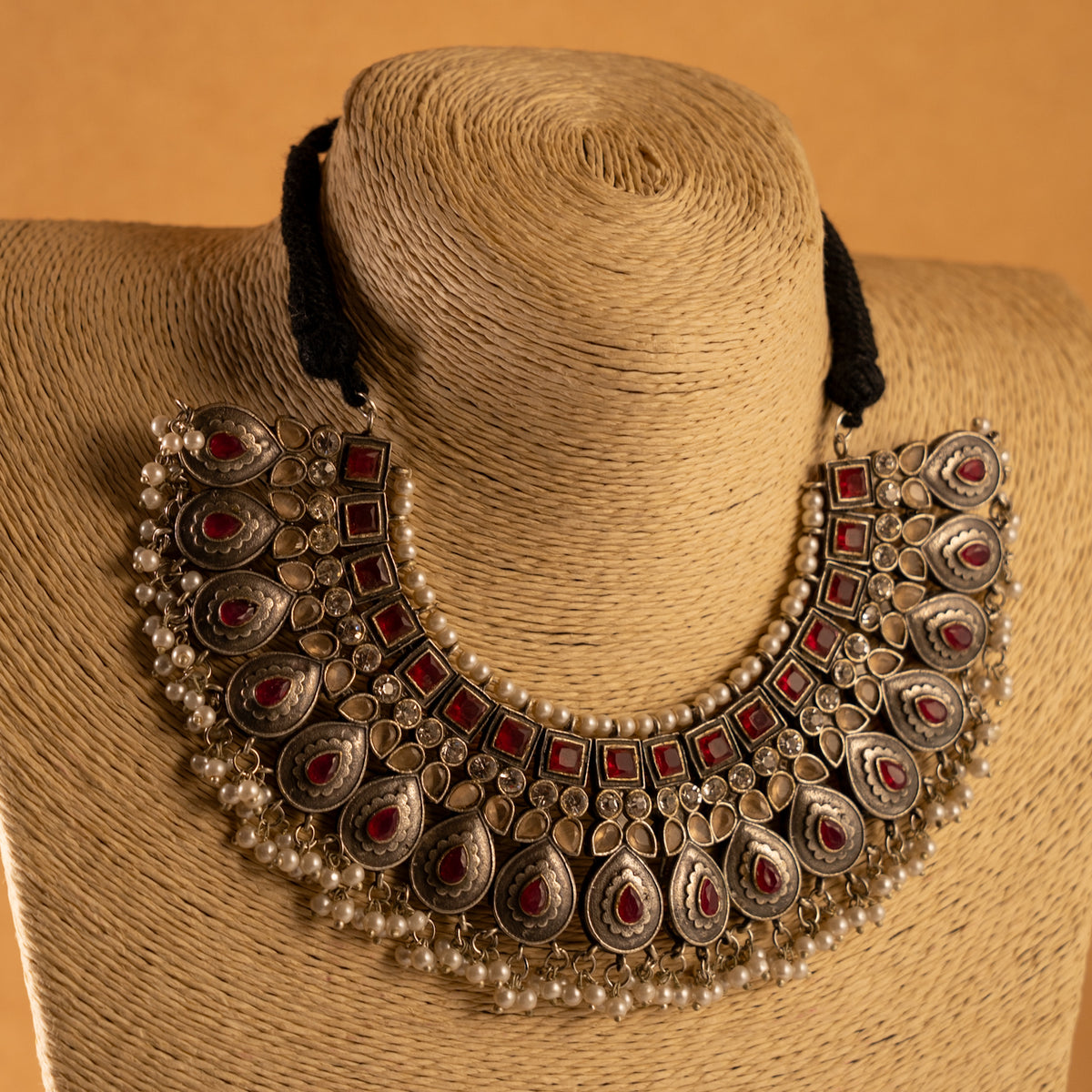 SNEHATHI FAUX SILVER BIJOUX PREMIUM AND EXCLUSIVE  SEMI HANDMADE NECKLACE WITH EARRINGS NL227