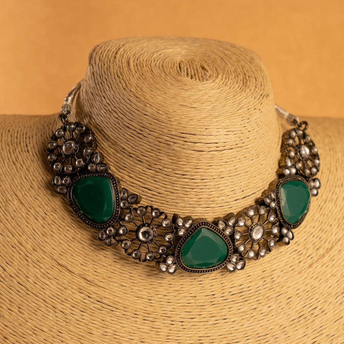 SARAH FAUX KUNDAN SEMI HANDMADE NECKLACE WITH EARRING AND TIKKA NL235