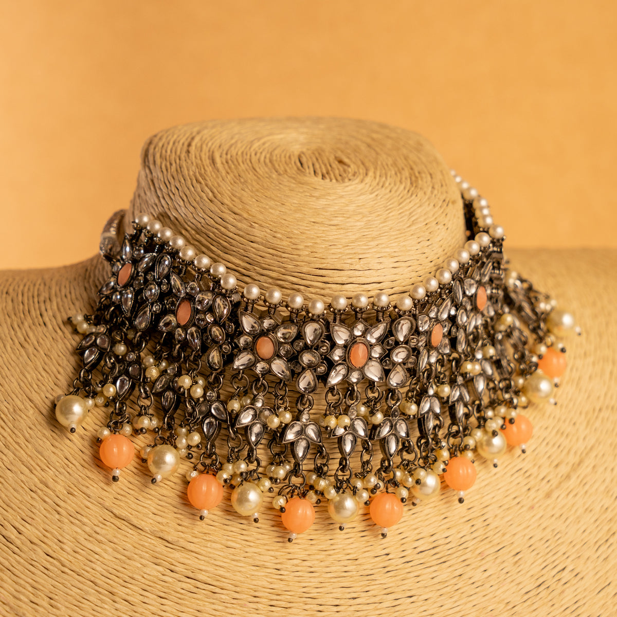 PRISMA FAUX KUNDAN NECKLACE SET WITH EARRING AND TIKKA NL234