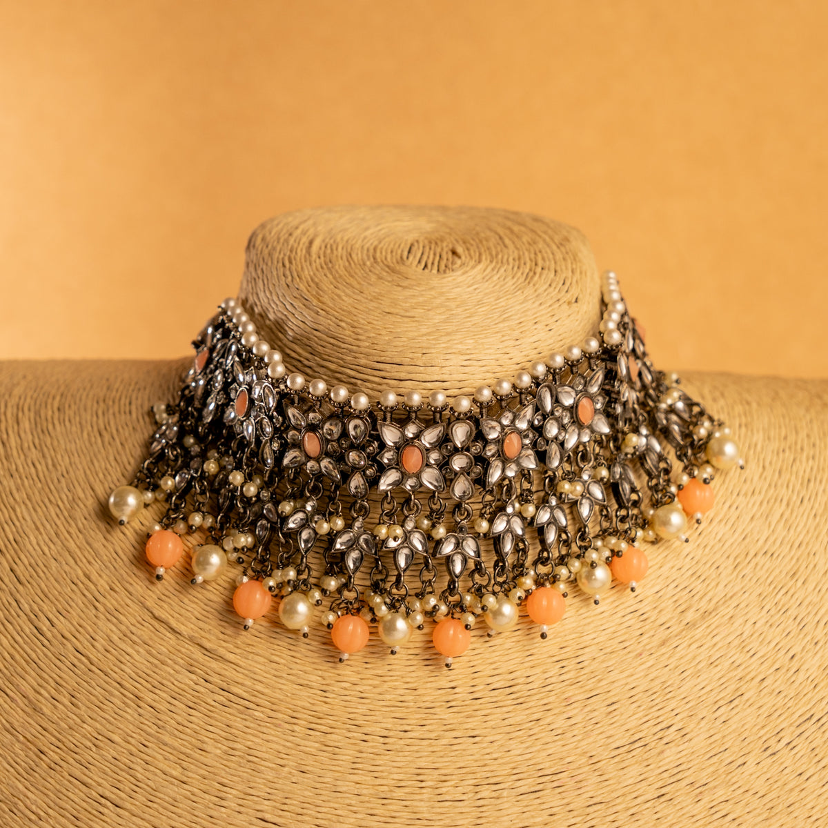 PRISMA FAUX KUNDAN NECKLACE SET WITH EARRING AND TIKKA NL234