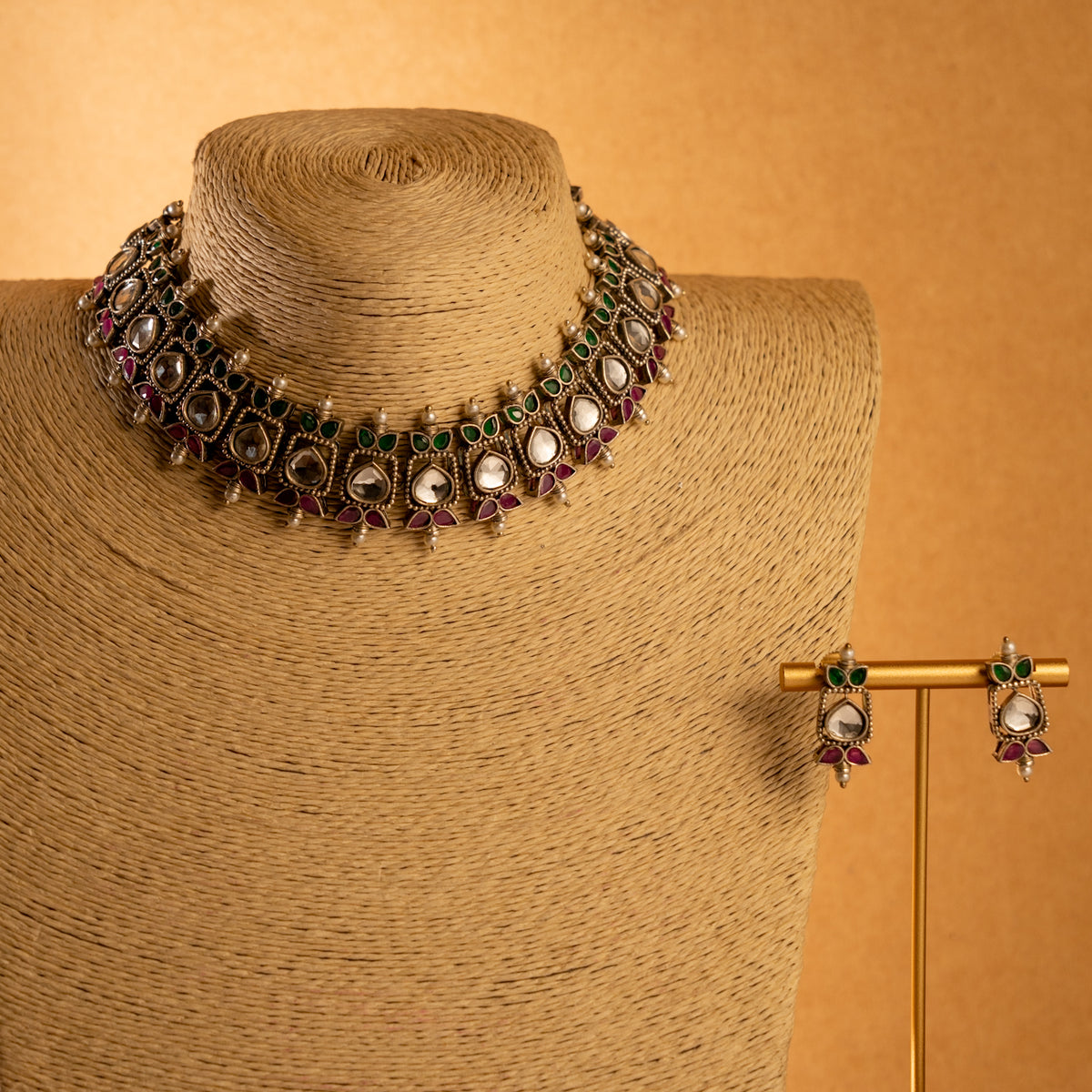 NADD FAUX SILVER BIJOUX PREMIUM AND EXCLUSIVE SEMI HANDMADE CARVING NECKLACE WITH EARRINGS NL134