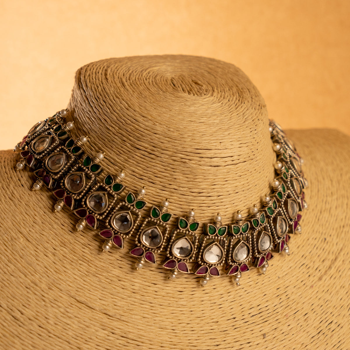 NADD FAUX SILVER BIJOUX PREMIUM AND EXCLUSIVE SEMI HANDMADE CARVING NECKLACE WITH EARRINGS NL134