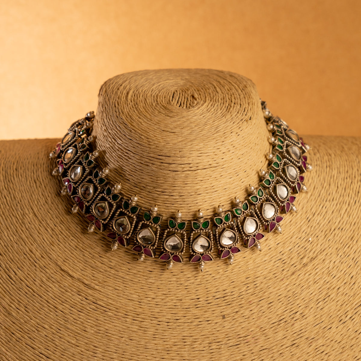 NADD FAUX SILVER BIJOUX PREMIUM AND EXCLUSIVE SEMI HANDMADE CARVING NECKLACE WITH EARRINGS NL134