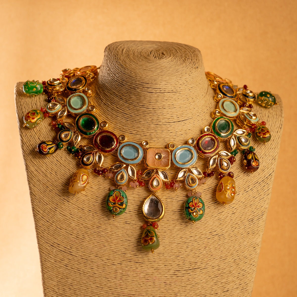 MULTI BEAUTY NATURAL PREMIUM GEM STONE BIJOUX PREMIUM AND EXCLUSIVE HANDMADE LAC KUNDAN NECKLACE NL211