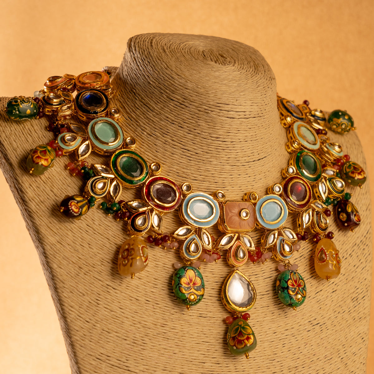 MULTI BEAUTY NATURAL PREMIUM GEM STONE BIJOUX PREMIUM AND EXCLUSIVE HANDMADE LAC KUNDAN NECKLACE NL211