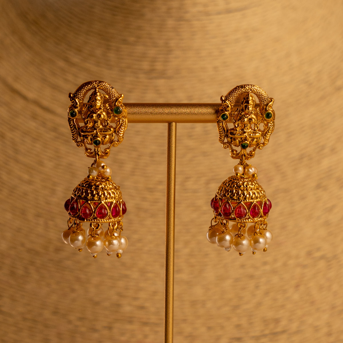 LAKSHMI GOLD TONED ANTIQUE FINISH TEMPLE NECKLACE WITH EARRINGS NL185