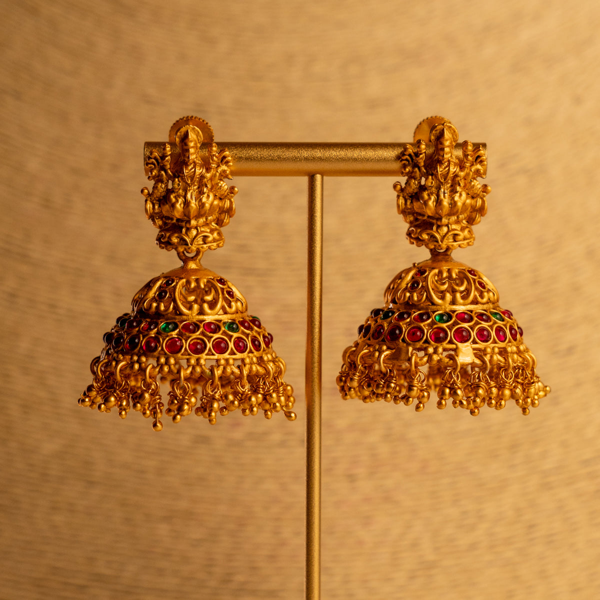 KARUNA GOLD TONED ANTIQUE FINISH TEMPLE NECKLACE WITH EARRINGS NL191