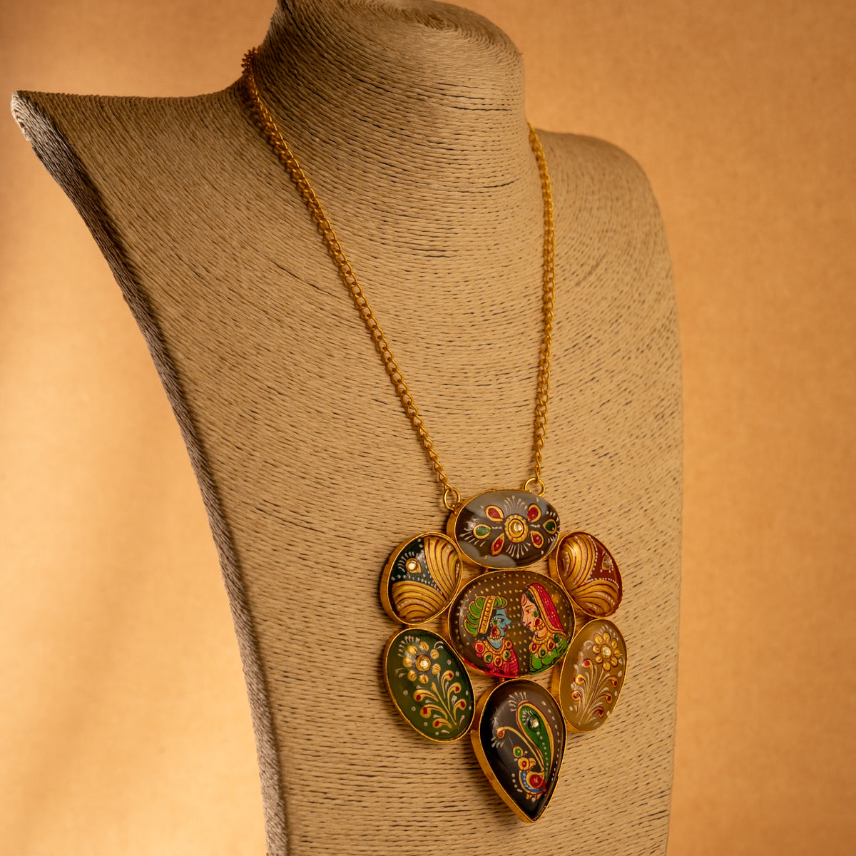 TANJORA RAW STONE HANDMADE AND HANDPAINTED RUSTIC NECKPIECE NL72