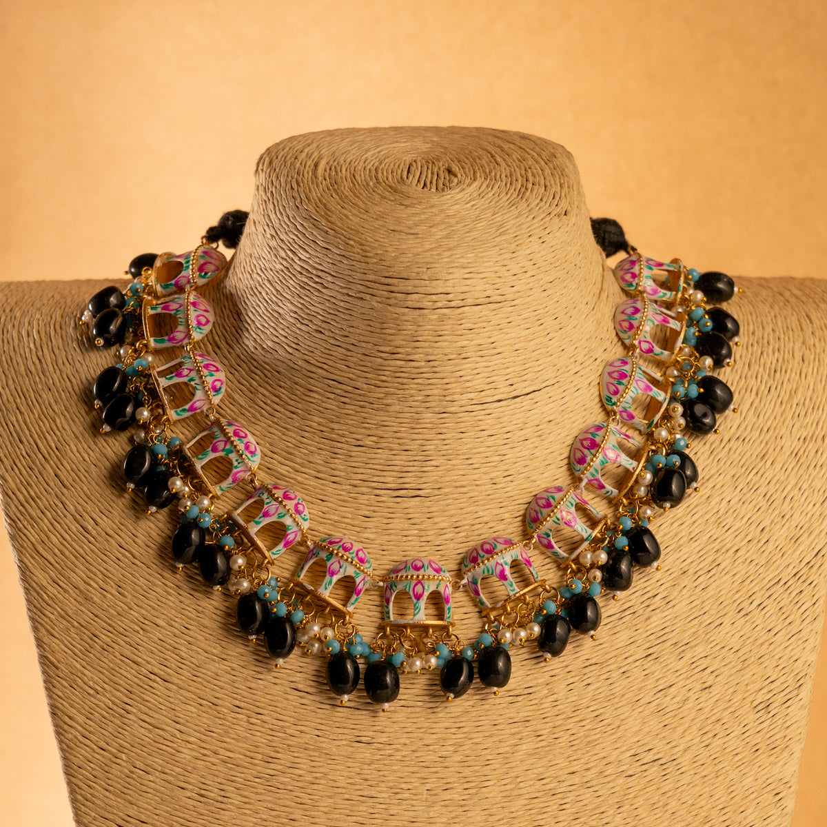 NIKARA HAND PAINTED AND HANDMADE RUSTIC LOOK NECKPIECE NECKLACE NL70