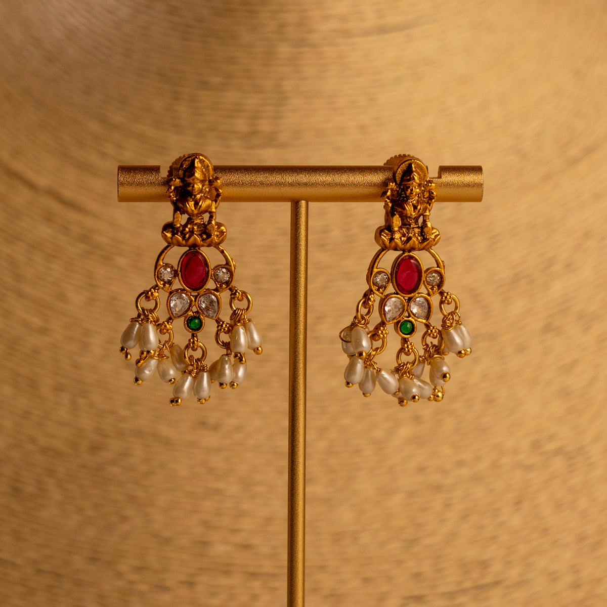 VARAHIGOLD TONED ANTIQUE FINISH TEMPLE NECKLACE WITH EARRINGS NL178