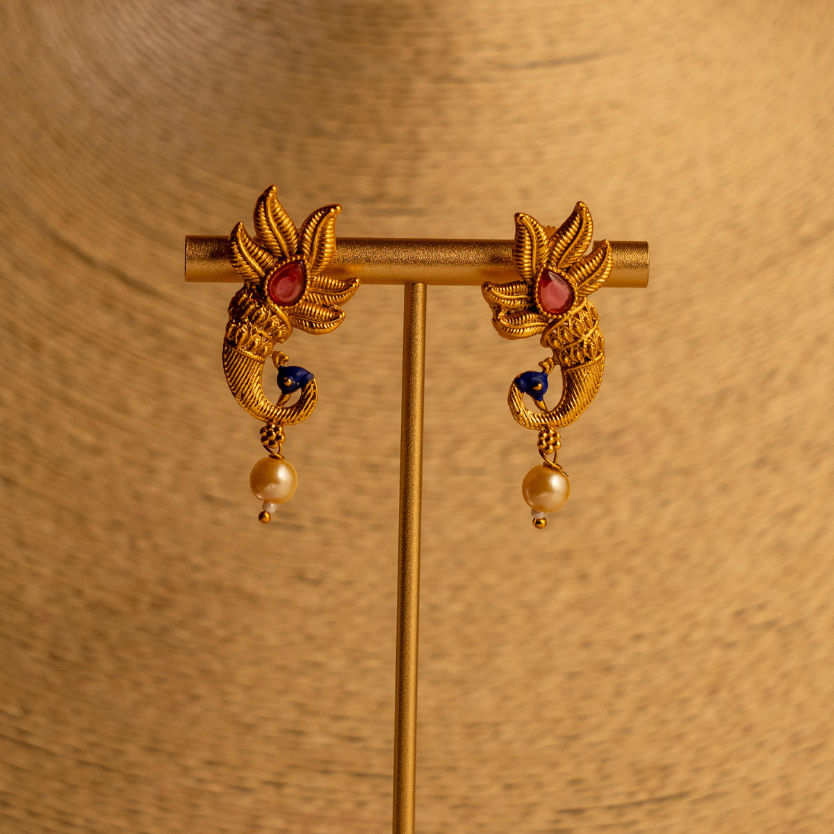 VARNA PEACOCK GOLD TONED ANTIQUE FINISH NECKLACE WITH EARRINGS NL179