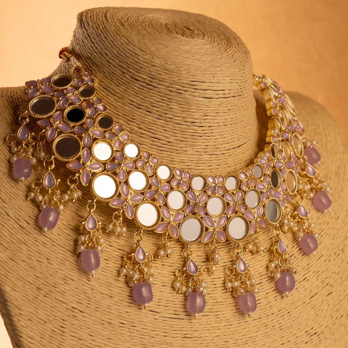 FIZA MIRROR SEMI HANDMADE NECKLACE WITH EARRING AND TIKKA NL221