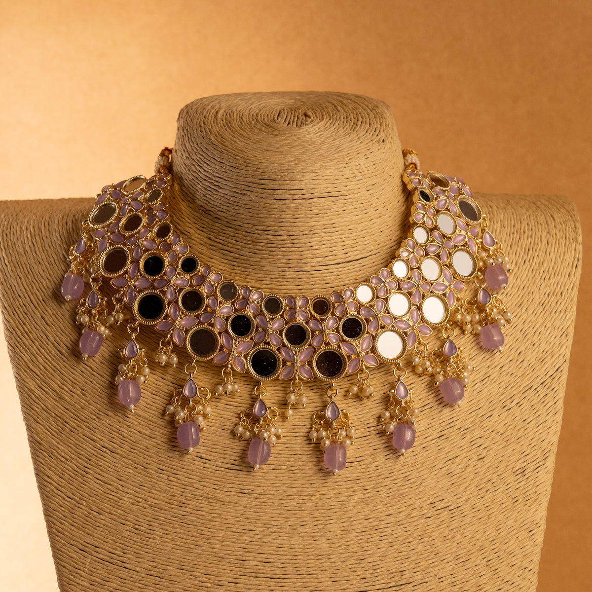 FIZA MIRROR SEMI HANDMADE NECKLACE WITH EARRING AND TIKKA NL221