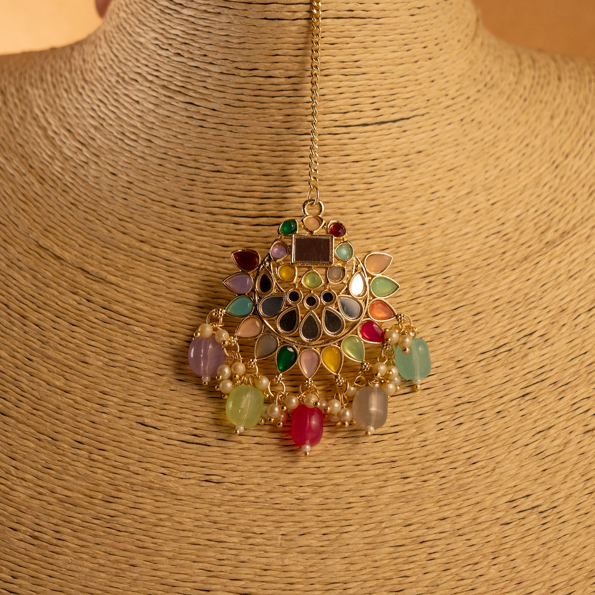 DAKSHA MIRROR SEMI HANDMADE NECKLACE WITH EARRING AND TIKKA NL220