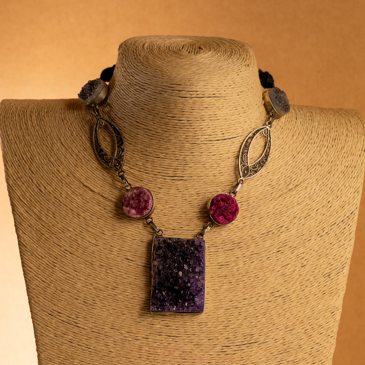 ZARA BIJOUX SUGAR STONES HANDMADE AND HAND HAMMERED ANTIQUE NECKPIECE/NECKLACE  NL199