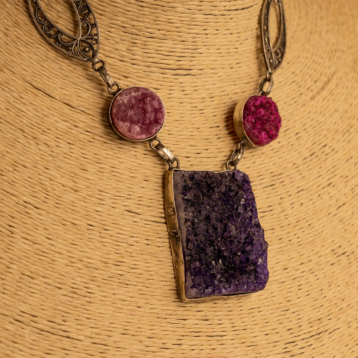 ZARA BIJOUX SUGAR STONES HANDMADE AND HAND HAMMERED ANTIQUE NECKPIECE/NECKLACE  NL199