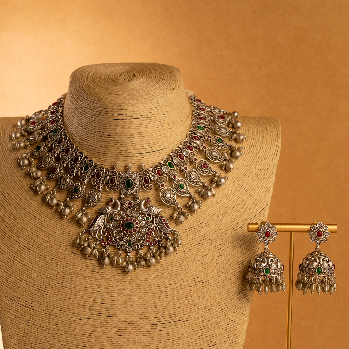 VANIHA OXIDIZED ANTIQUE FINISH NECKLACE WITH EARRINGS NL193