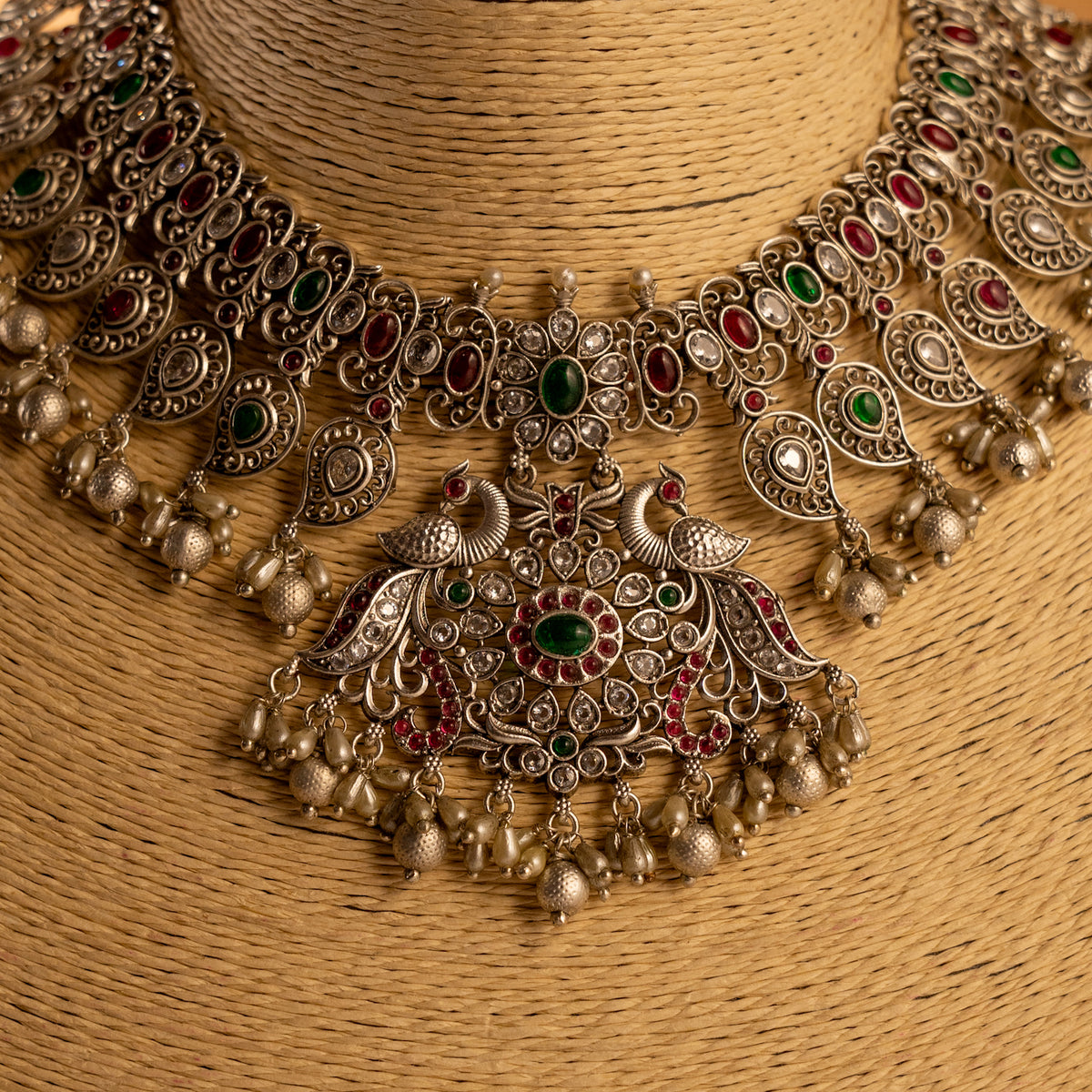 VANIHA OXIDIZED ANTIQUE FINISH NECKLACE WITH EARRINGS NL193