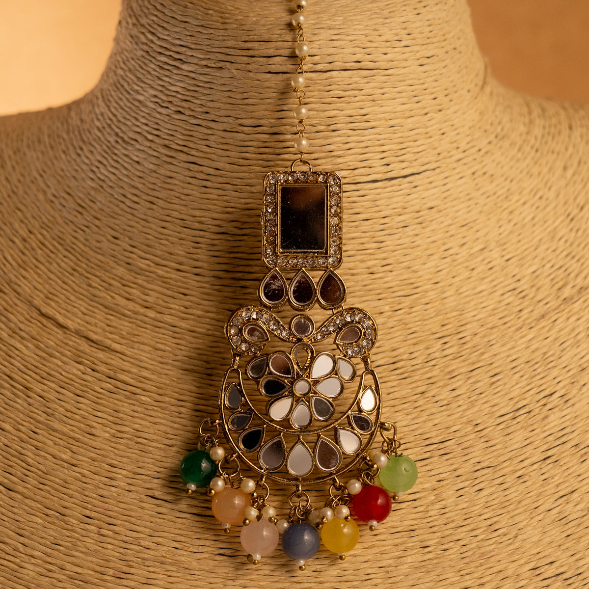 VARDHANA MIRROR SEMI HANDMADE NECKLACE WITH EARRING AND TIKKA NL204