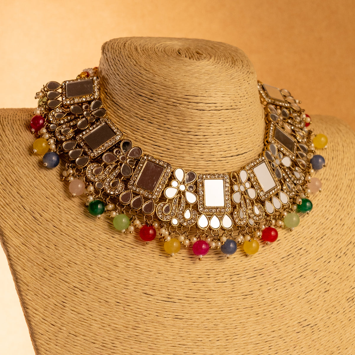 VARDHANA MIRROR SEMI HANDMADE NECKLACE WITH EARRING AND TIKKA NL204