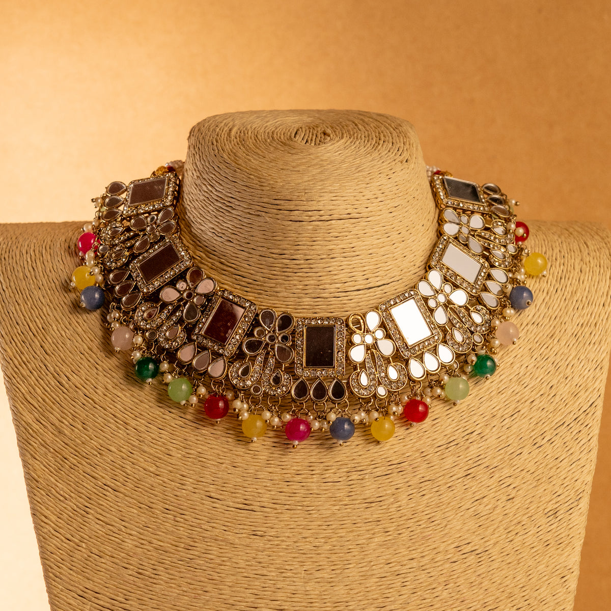 VARDHANA MIRROR SEMI HANDMADE NECKLACE WITH EARRING AND TIKKA NL204