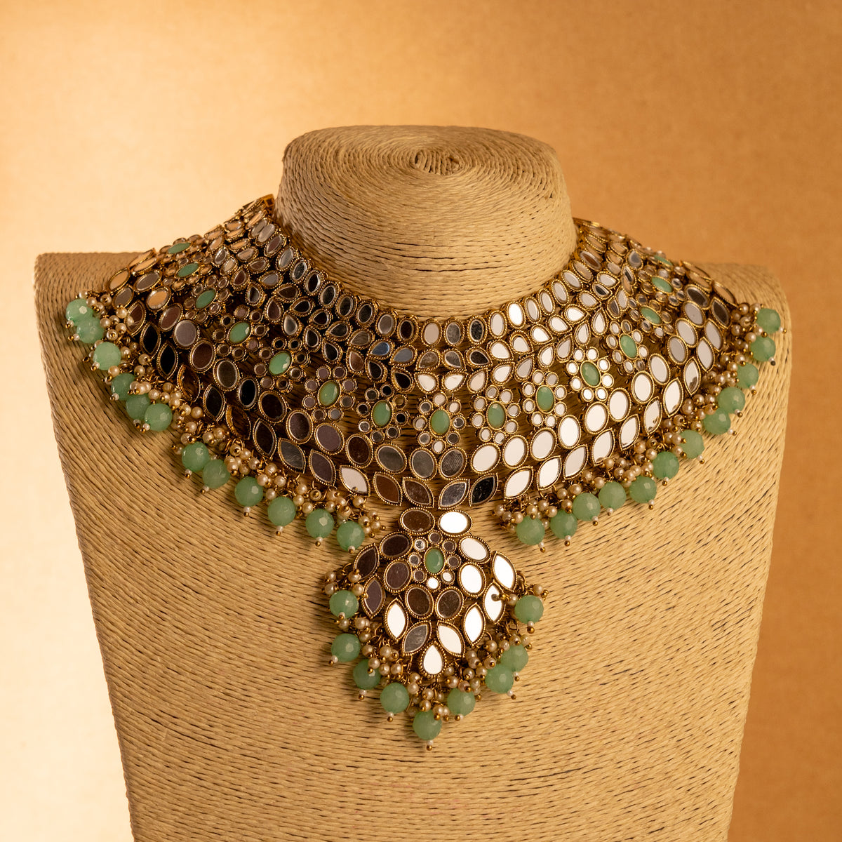 KIRANYA MIRROR SEMI HANDMADE NECKLACE WITH EARRING AND TIKKA NL203