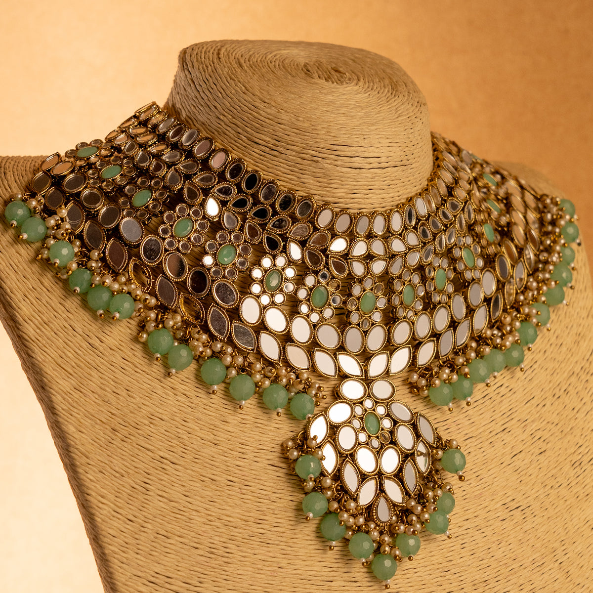 KIRANYA MIRROR SEMI HANDMADE NECKLACE WITH EARRING AND TIKKA NL203