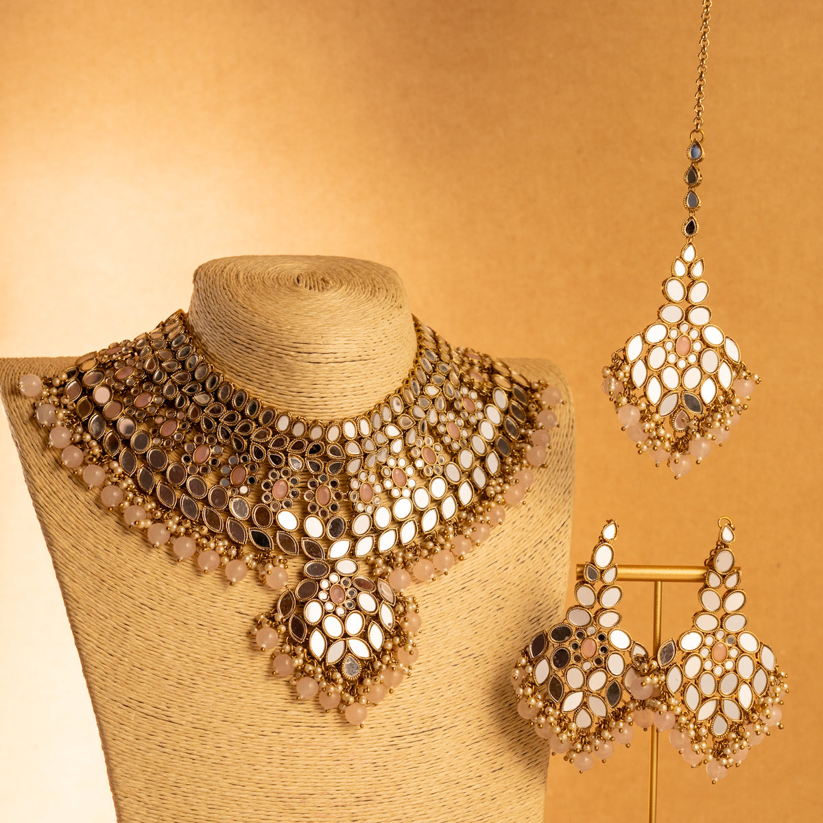 KIRANYA MIRROR SEMI HANDMADE NECKLACE WITH EARRING AND TIKKA NL203