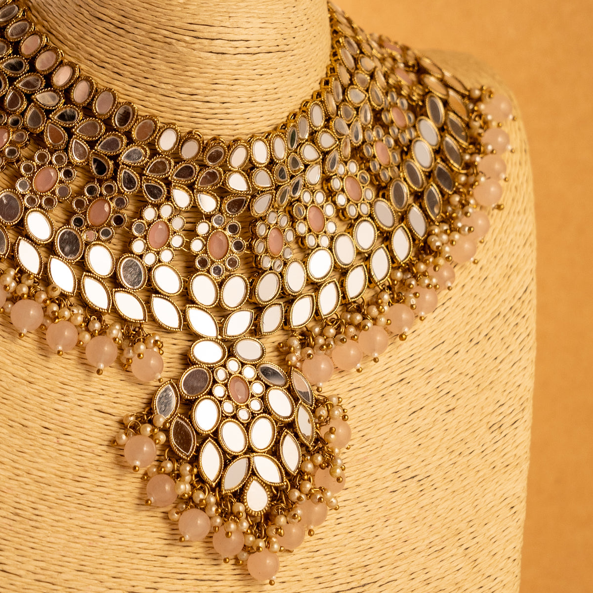 KIRANYA MIRROR SEMI HANDMADE NECKLACE WITH EARRING AND TIKKA NL203