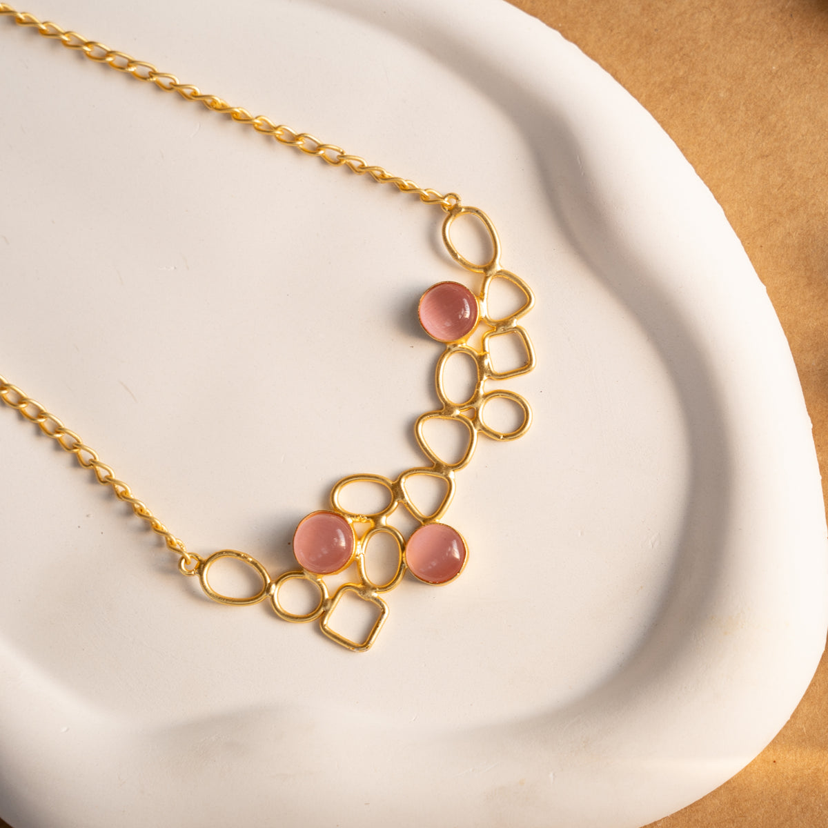 NIHARA GOLD TONED HANDMADE HAND HAMMERED NECKLACE WITH EARRINGS NL225