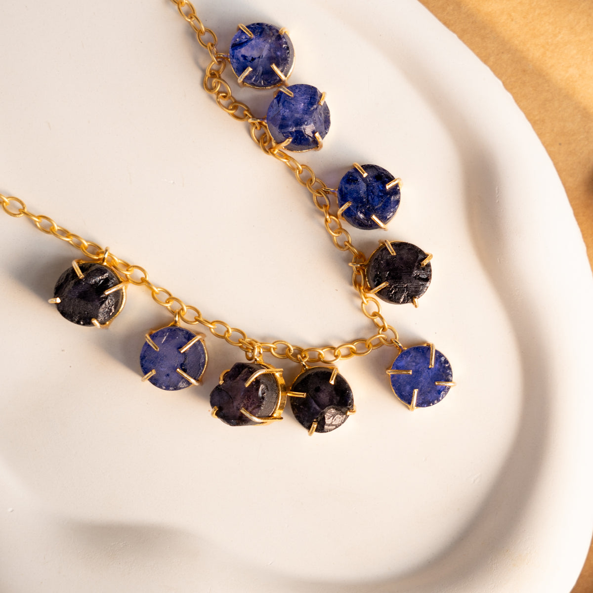 VISHALAYA GOLD TONED RAW STONE HANDMADE HAND HAMMERED NECKLAC EARRINGS WITH RING NL223