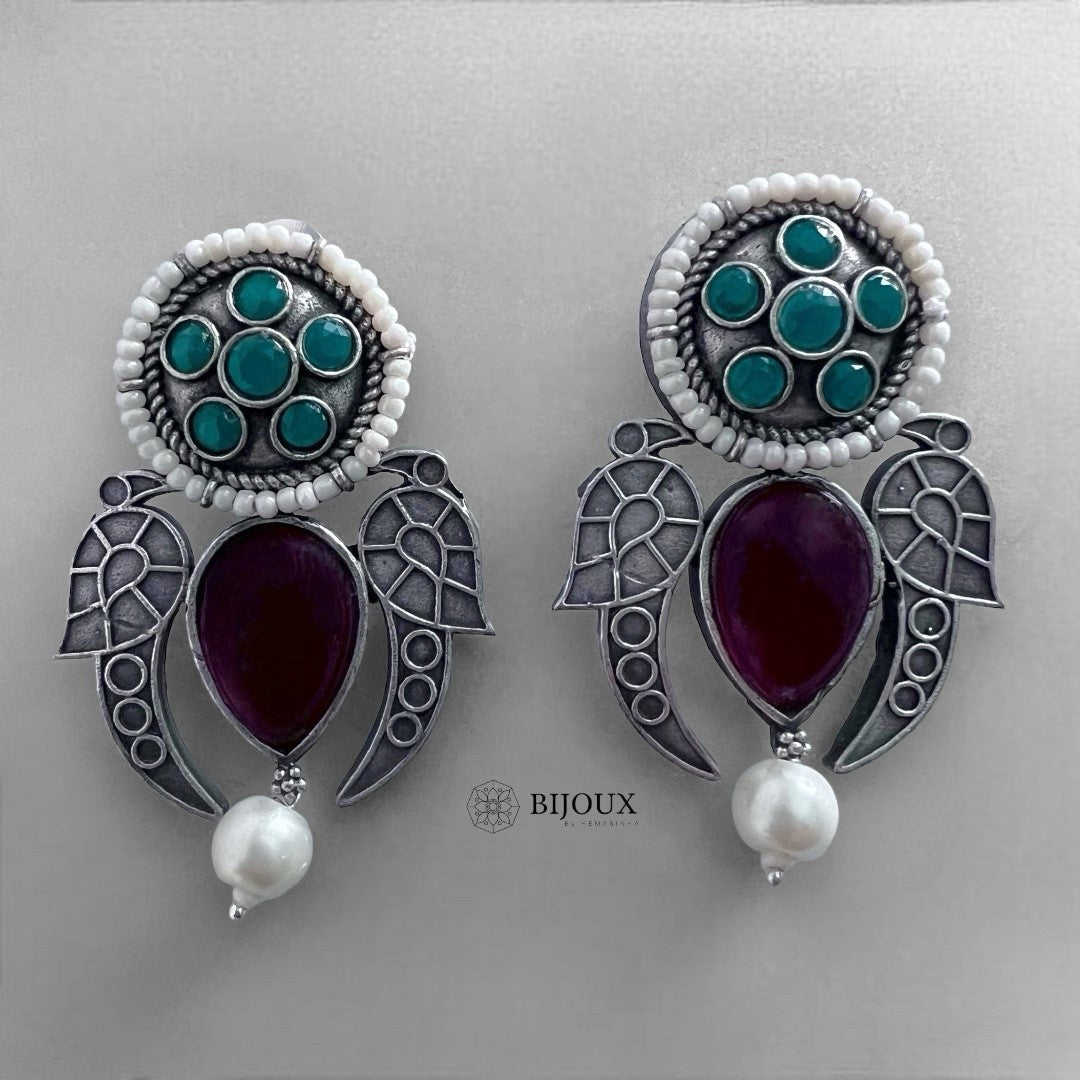 JACKIE MONALISA FAUX SILVER SEMI HANDMADE BRASS RAW AND RUSTIC EARRINGS ER360