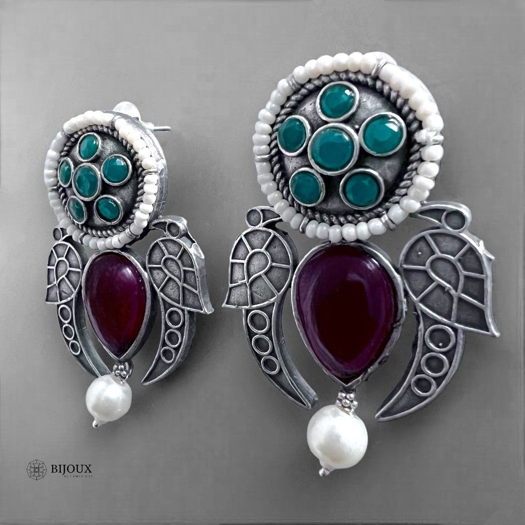 JACKIE MONALISA FAUX SILVER SEMI HANDMADE BRASS RAW AND RUSTIC EARRINGS ER360