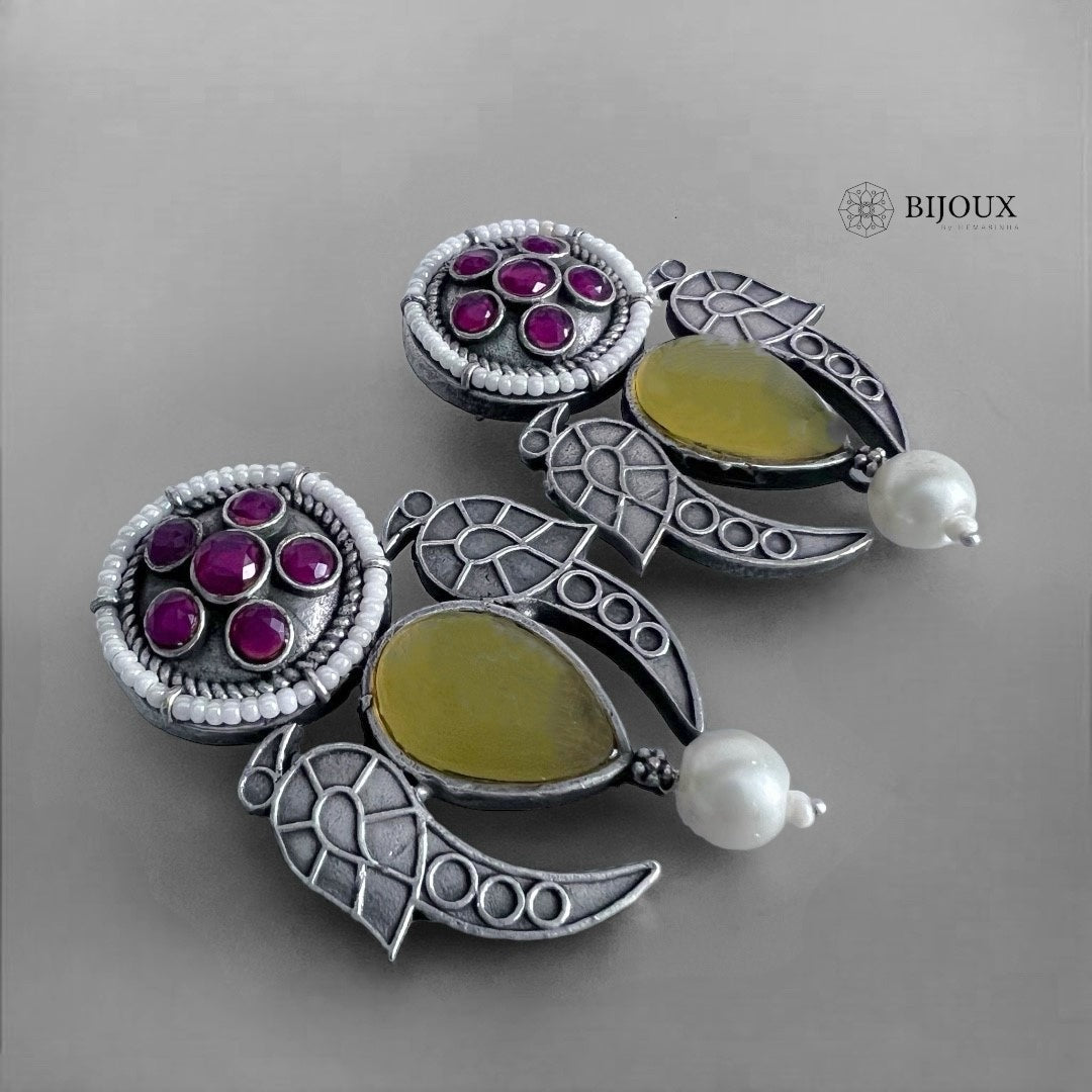 JACKIE MONALISA FAUX SILVER SEMI HANDMADE BRASS RAW AND RUSTIC EARRINGS ER360