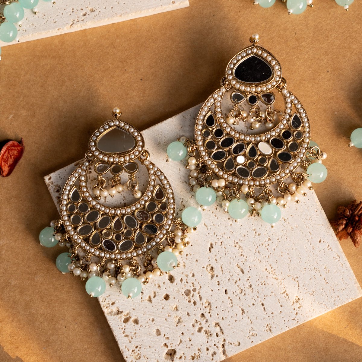 THILAPI MIRROR SEMI HANDMADE NECKLACE WITH EARRING ,TIKKA AND JHUMAR NL219