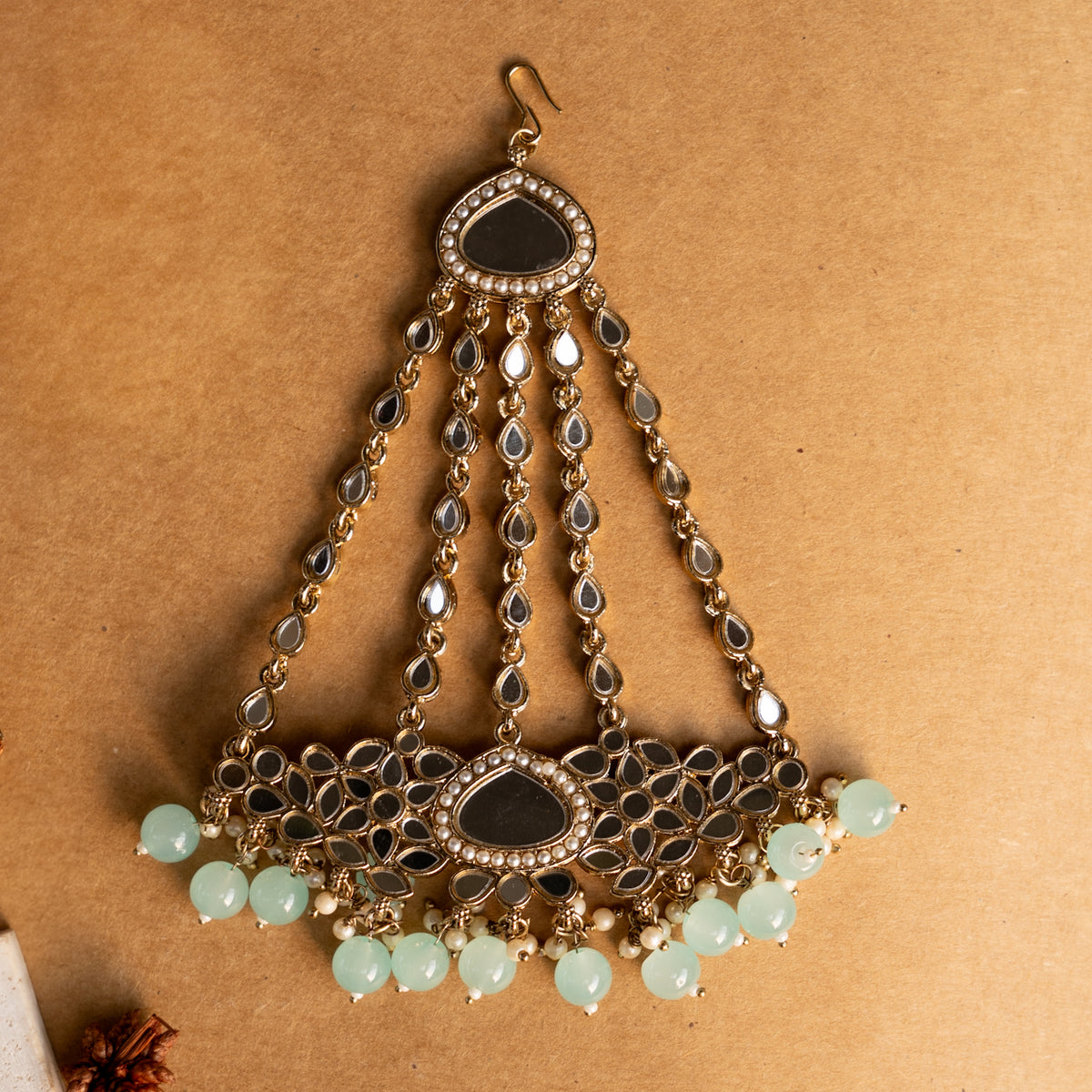 THILAPI MIRROR SEMI HANDMADE NECKLACE WITH EARRING ,TIKKA AND JHUMAR NL219