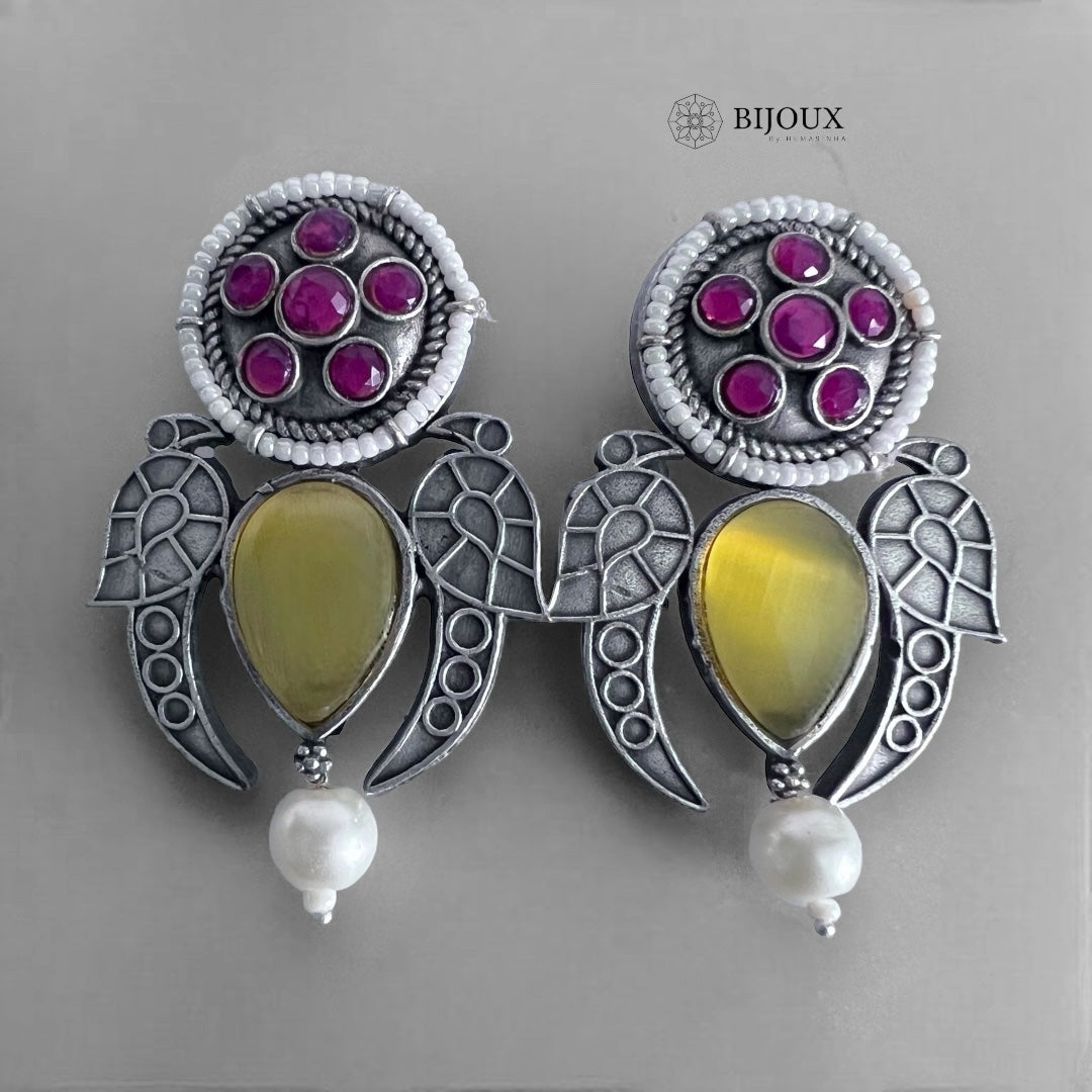 JACKIE MONALISA FAUX SILVER SEMI HANDMADE BRASS RAW AND RUSTIC EARRINGS ER360