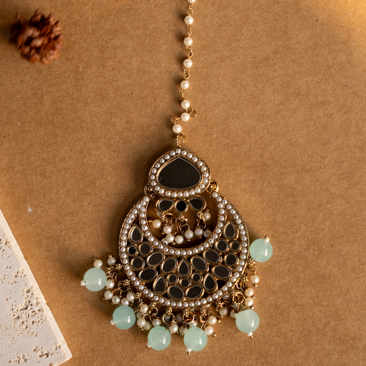 THILAPI MIRROR SEMI HANDMADE NECKLACE WITH EARRING ,TIKKA AND JHUMAR NL219