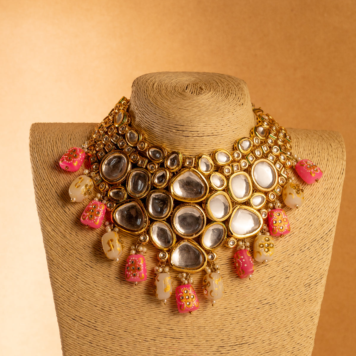 AYANA KUNDAN BEADED HANDMADE HAND PAINTED ANTIQUE NECKPIECE NECKLACE NL67