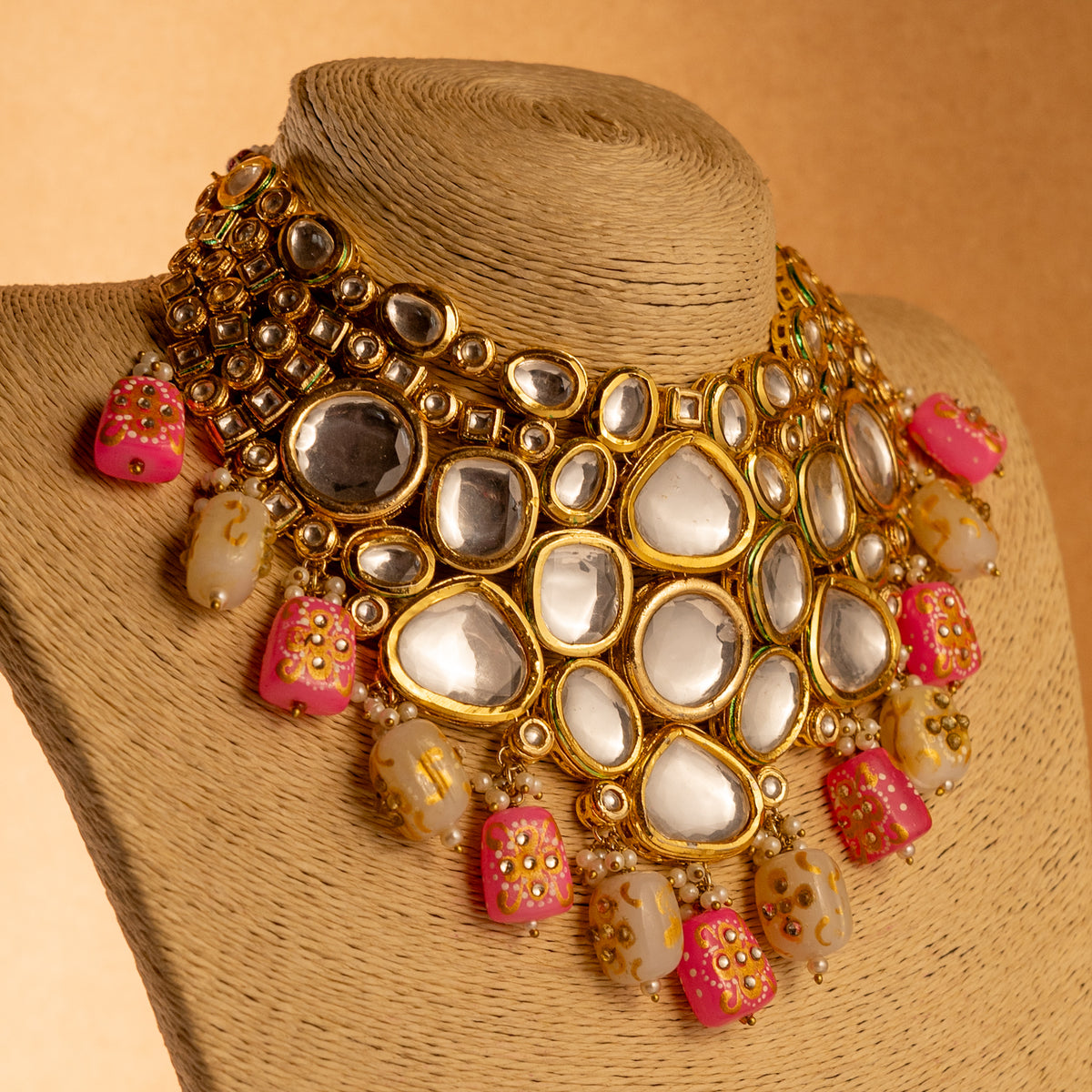 AYANA KUNDAN BEADED HANDMADE HAND PAINTED ANTIQUE NECKPIECE NECKLACE NL67