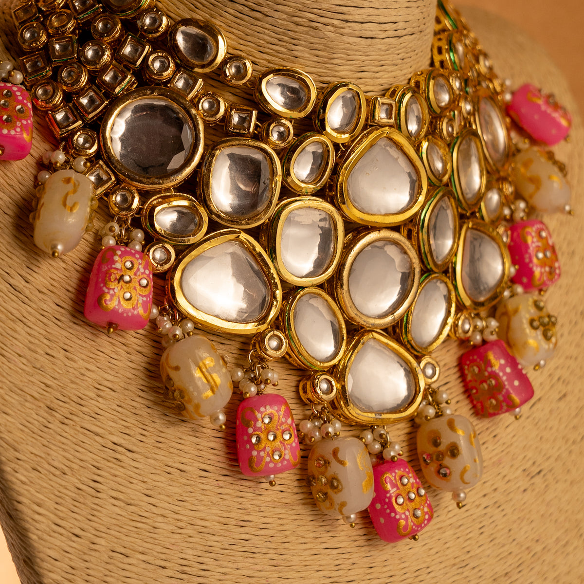 AYANA KUNDAN BEADED HANDMADE HAND PAINTED ANTIQUE NECKPIECE NECKLACE NL67