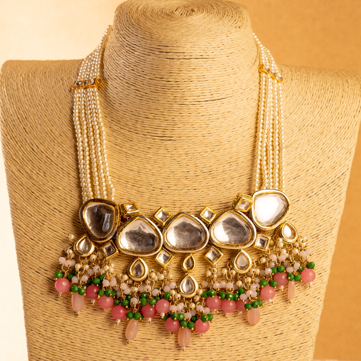 VERDHANA KUNDAN BRIDAL BEADED HANDMADE RAW ANTIQUE NECKPIECE NECKLACE NL69