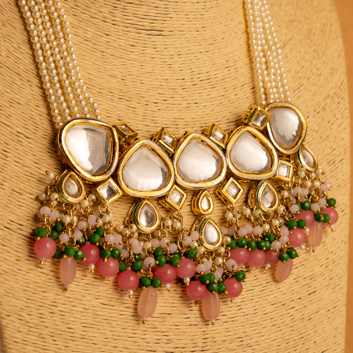 VERDHANA KUNDAN BRIDAL BEADED HANDMADE RAW ANTIQUE NECKPIECE NECKLACE NL69